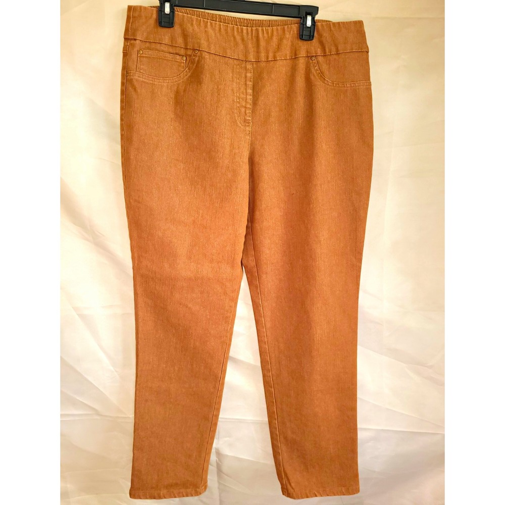 Ruby Rd. Women's Brown Denim Pants Slim Fit Straight Leg Stretch Pockets 28"